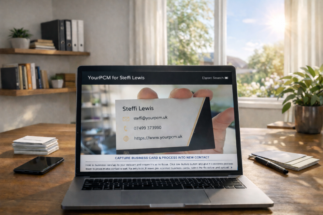 With the YourPCM AI Business Card Scanner, the card just needs to be in focus, not perfectly oriented in your webcam!